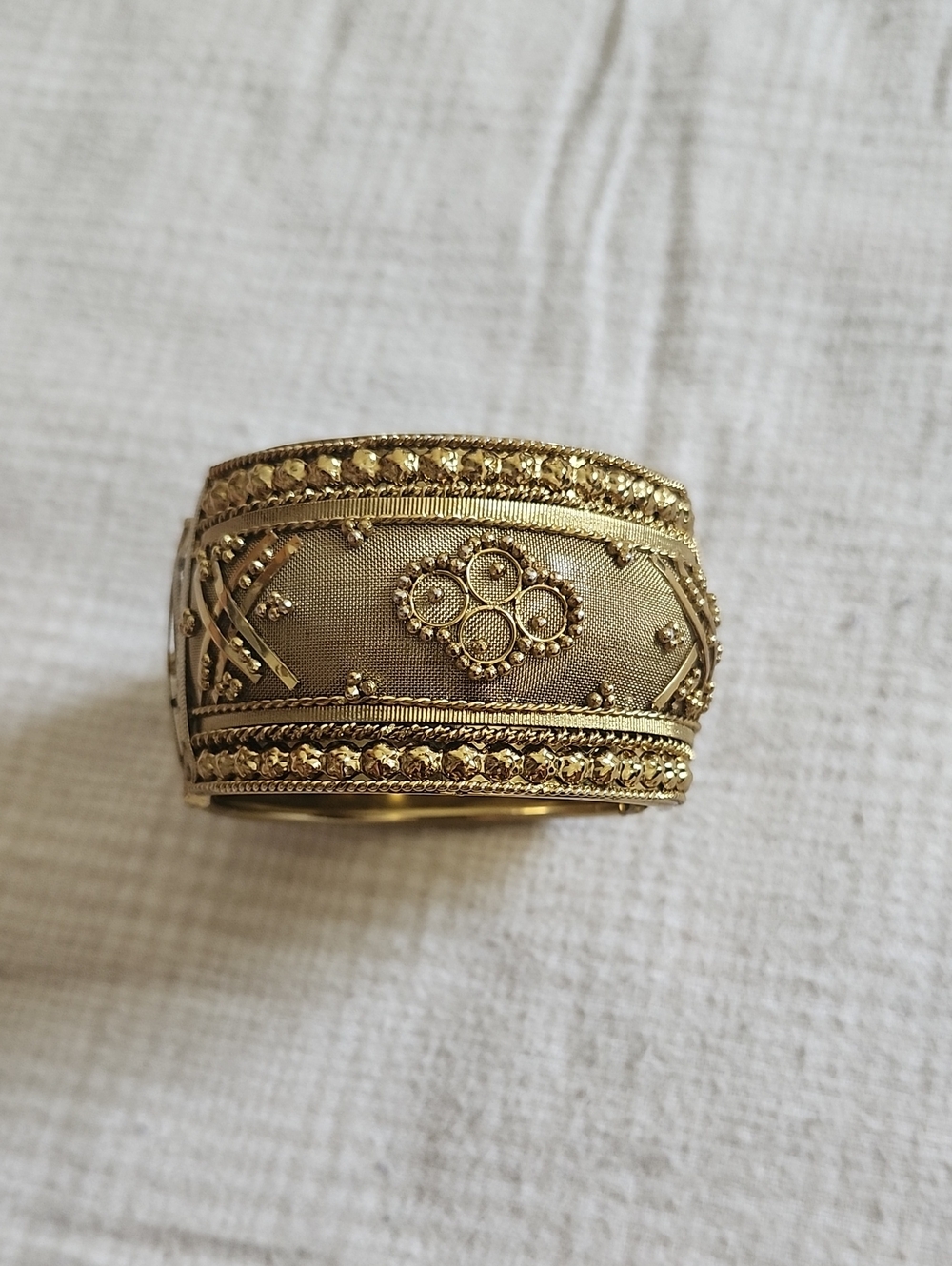 Gold Filigree Wide Hinge Cuff Bracelet Jewelry Bangle Chunky